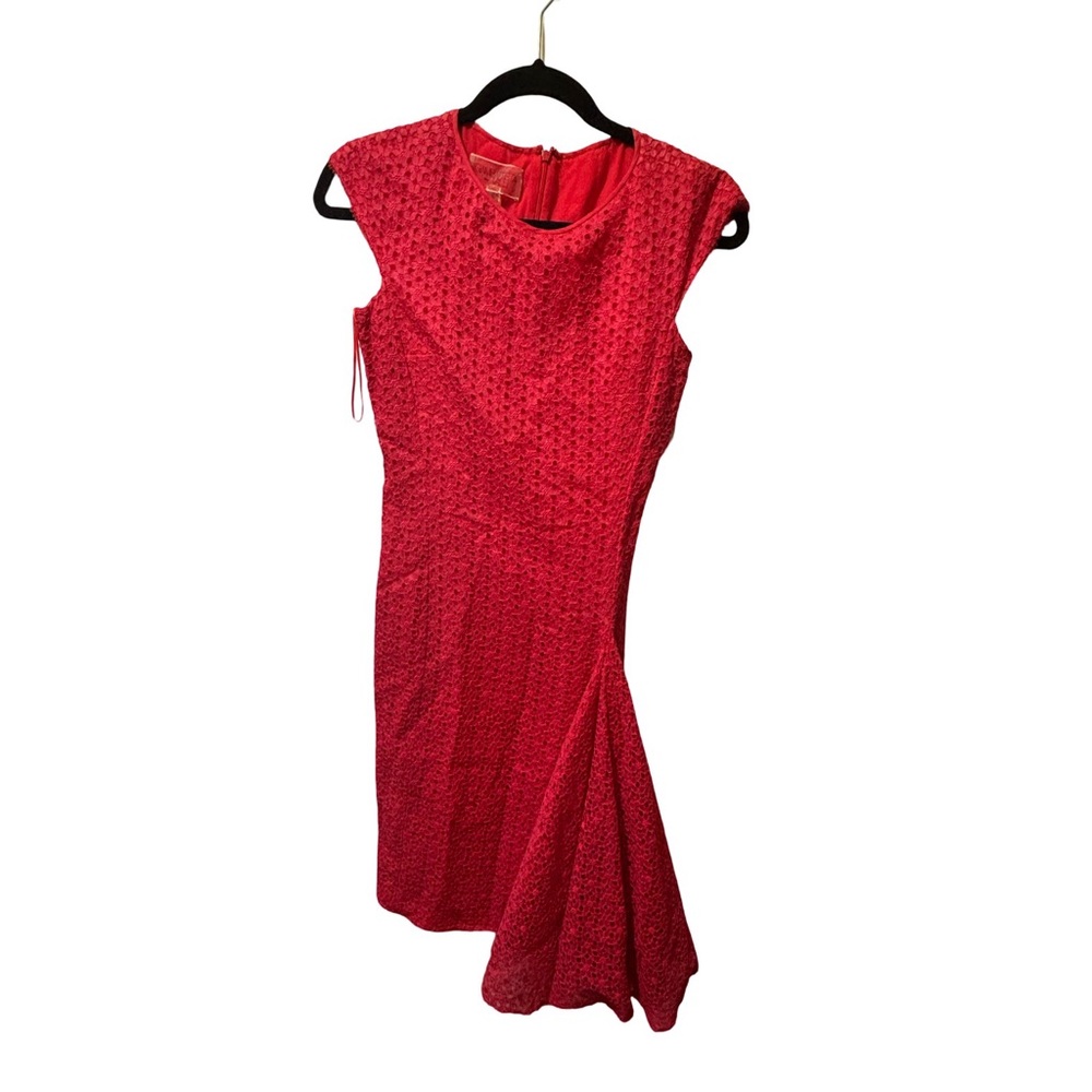 Giambattista Vali Asymmetrical Red Eyelet Lace Dress